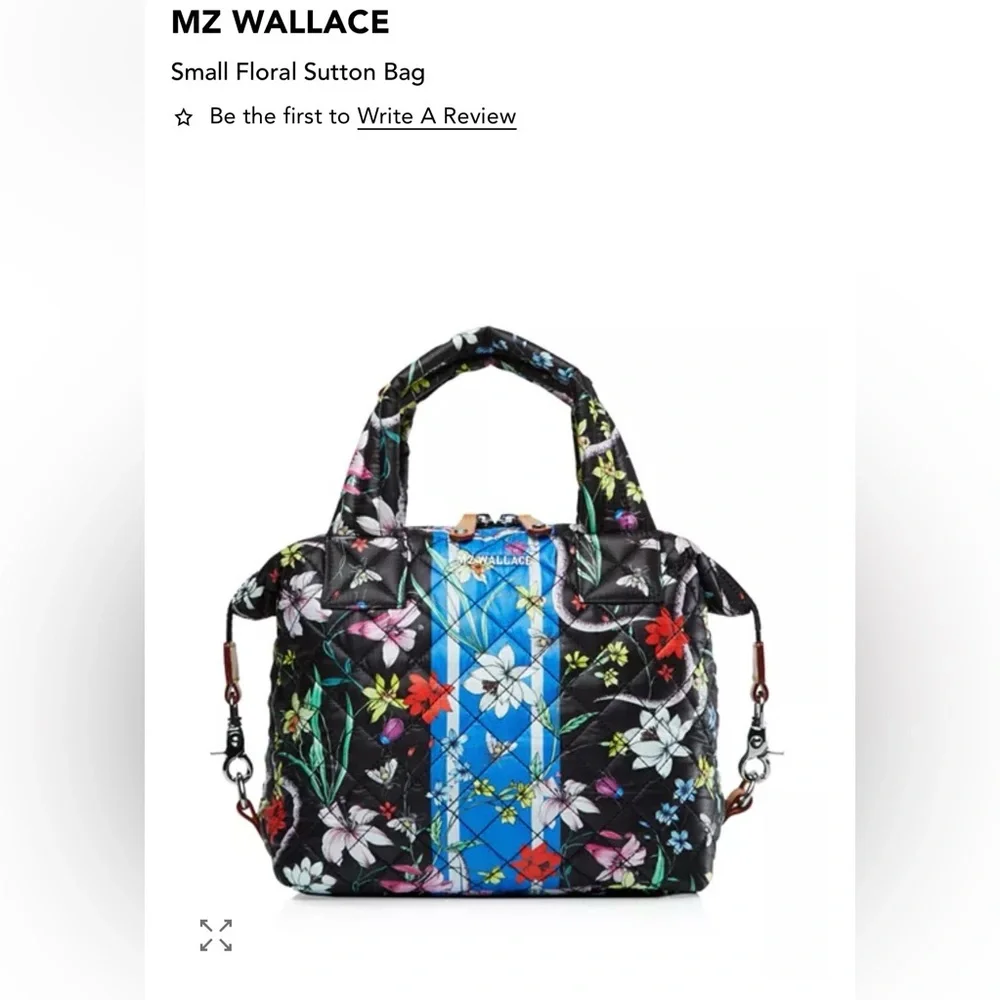MZ Wallace  Black/Blue Small Floral Sutton bag with Blue Stripe - Picture 2 of 14
